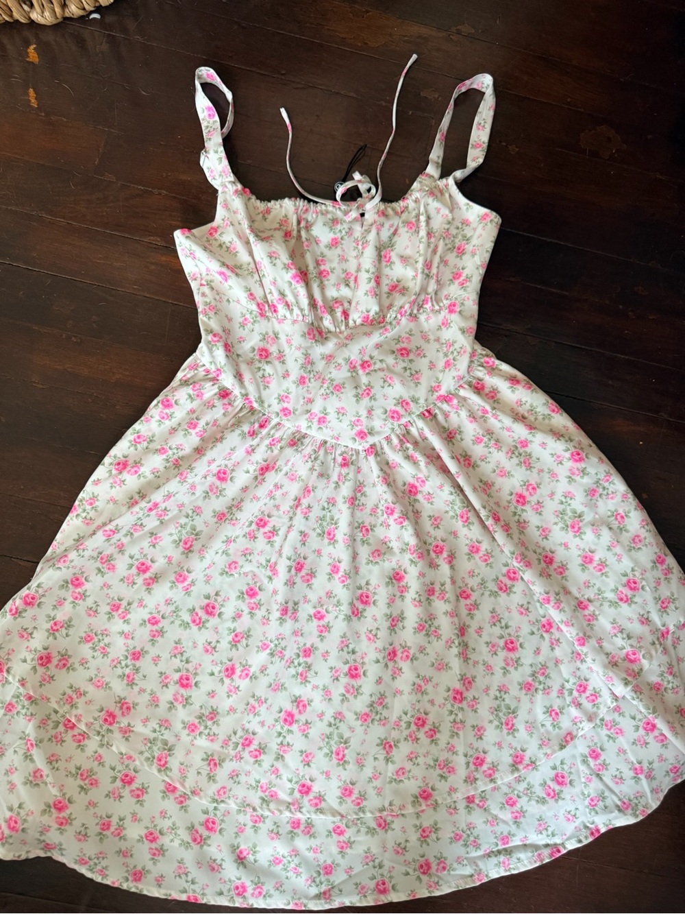 Romantic Pink Floral Sundress with Spaghetti Straps